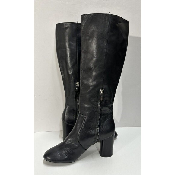 Zara Women size 41 US 10 black leather knee high block heeled boots - Picture 5 of 11